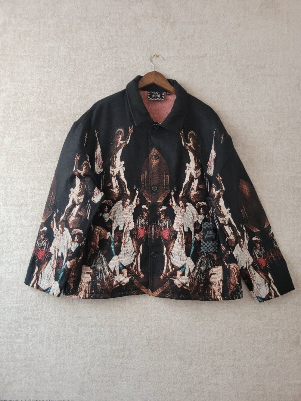 Rebel Vengeance Fall of Rebel Angels Tapestry Jacket XL Mens Black Alt Goth NWT